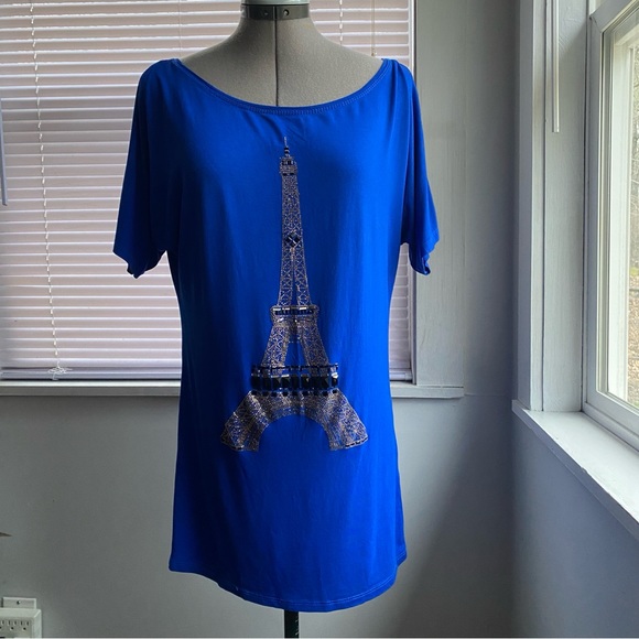 GREENAPPLE Women's Royal Blue Effel Tower Embelished Tunic Size - Picture 1 of 10
